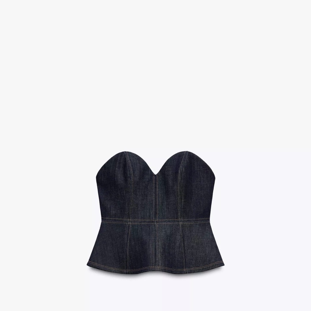 Zara Black Denim Bustier Top